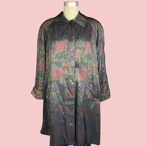 Vintage Iridescent Floral Trench Coat, Cottagecore Windbreaker, Size 10